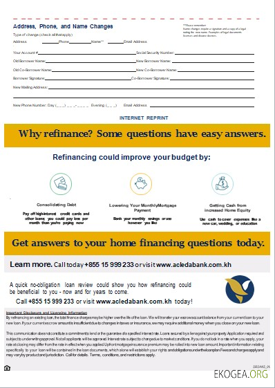 Cambodge Relevé hypothécaire de la banque Acleda, 3 pages, 3 scr template Cambodge Relevé hypothécaire de la banque Acleda, 3 pages, 3 scr template